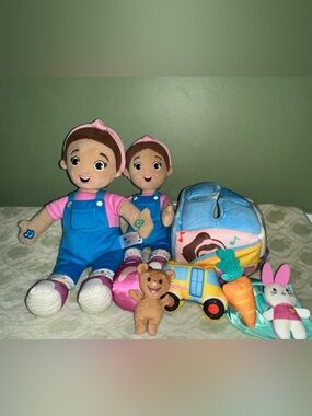 Rachel Plush Doll Pair with Blue Overalls and Pink Tops